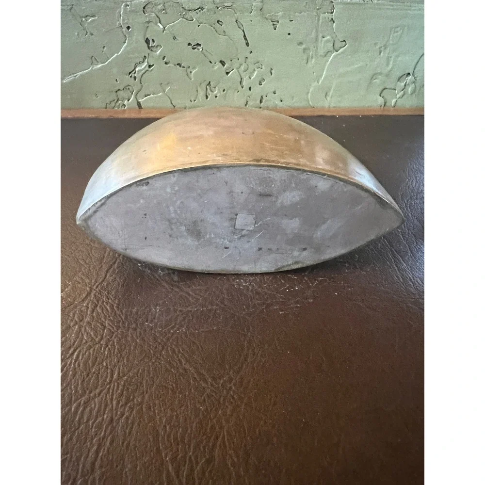Vintage Aged Modernist Brass Vase Sculptural Elliptical Vessel Mid Century Decor